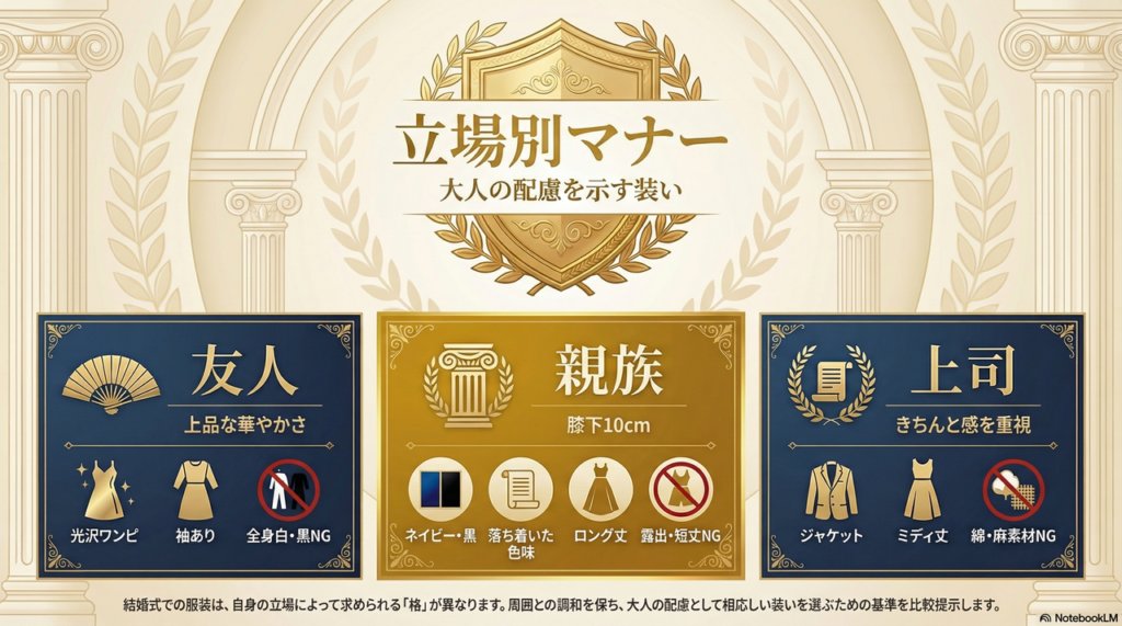 立場で変わる服装規定！親族・友人・仕事関係で「浮かない」ための選び方