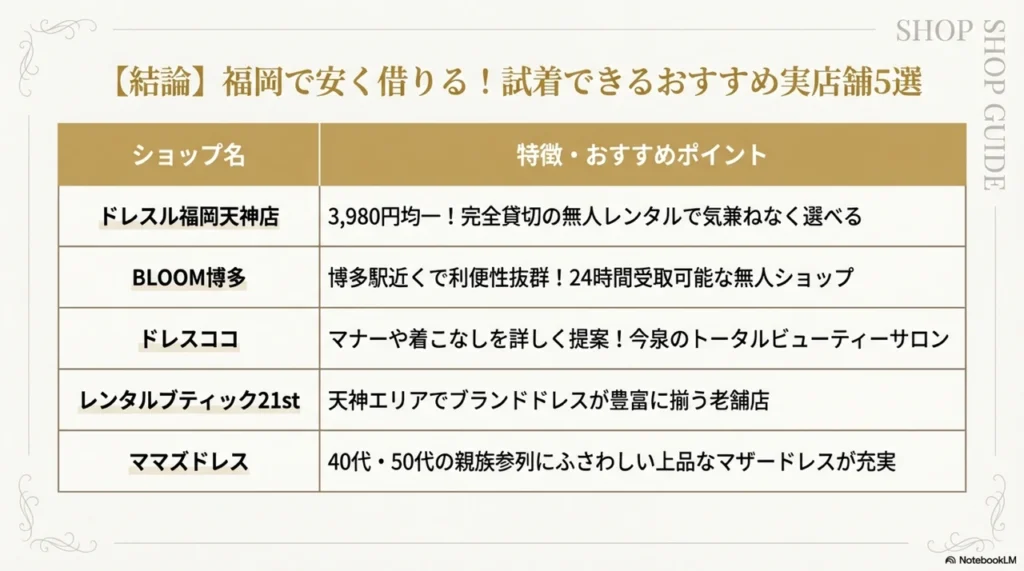 福岡で安くパーティードレスを借りるなら！試着できるおすすめ実店舗5選