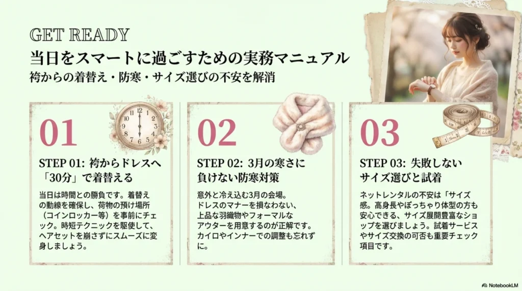 卒業パーティードレスレンタルを賢く使いこなす！袴からの着替えや防寒などの実務マニュアル