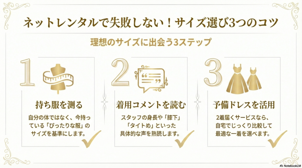 ネットレンタルでサイズ選びを後悔しないための3つのコツ