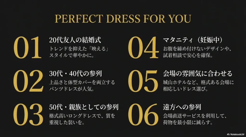 【シーン・悩み別】鹿児島パーティードレスレンタルで後悔しないためのポイント