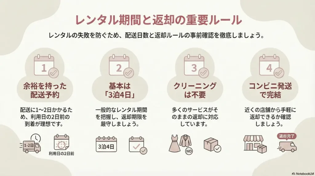 レンタル期間と返却ルールを確認してスケジュールを管理する