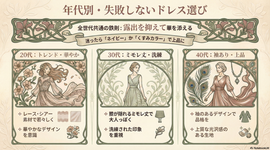 【年代別】20代・30代・40代の「痛くない」上品なお呼ばれドレス選び
