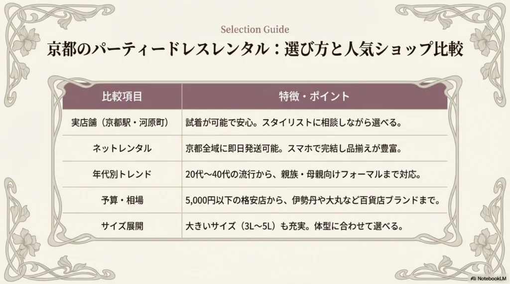 京都でパーティードレスをレンタルするときの選び方と人気ショップ比較
