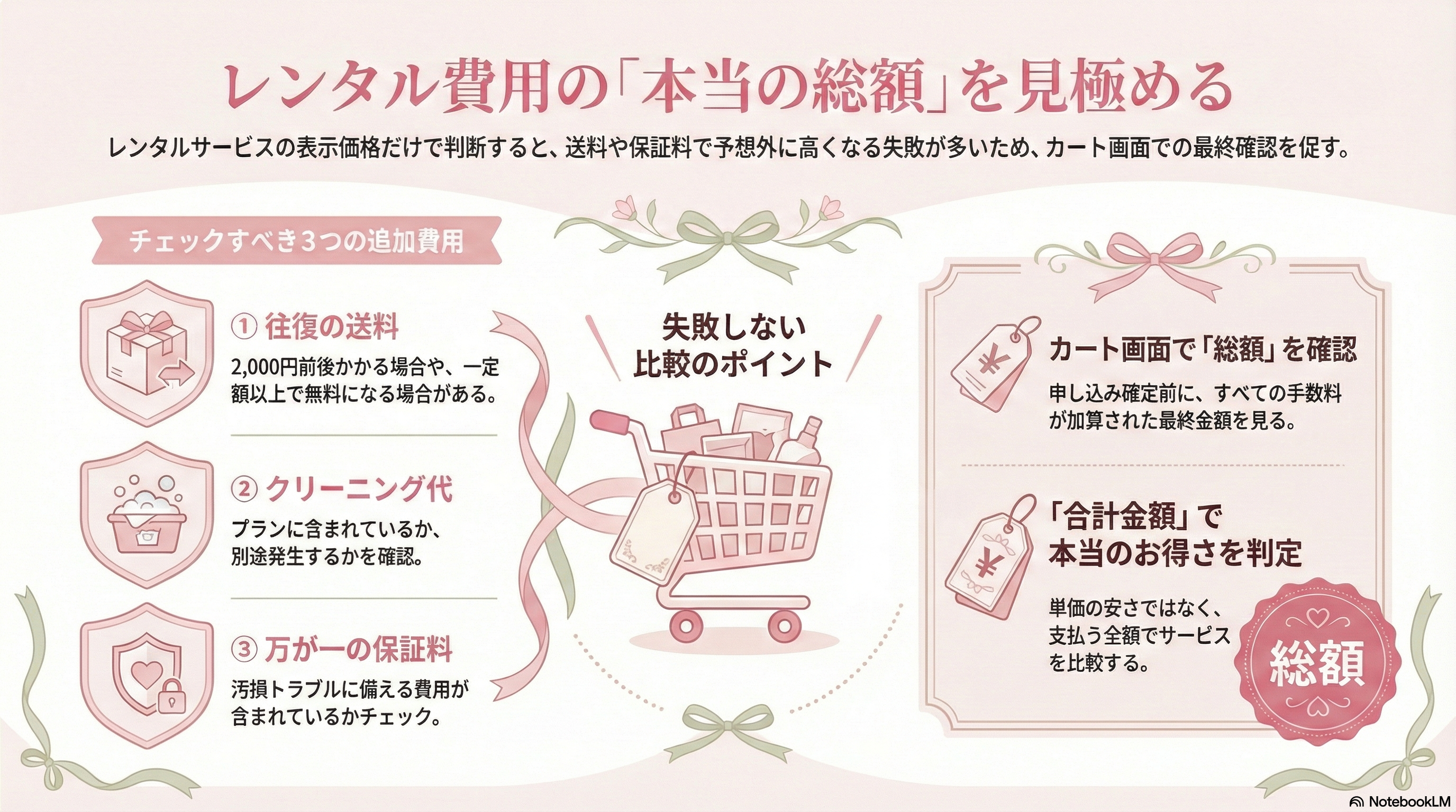 送料・クリーニング代・保証料を含めた総額で比較