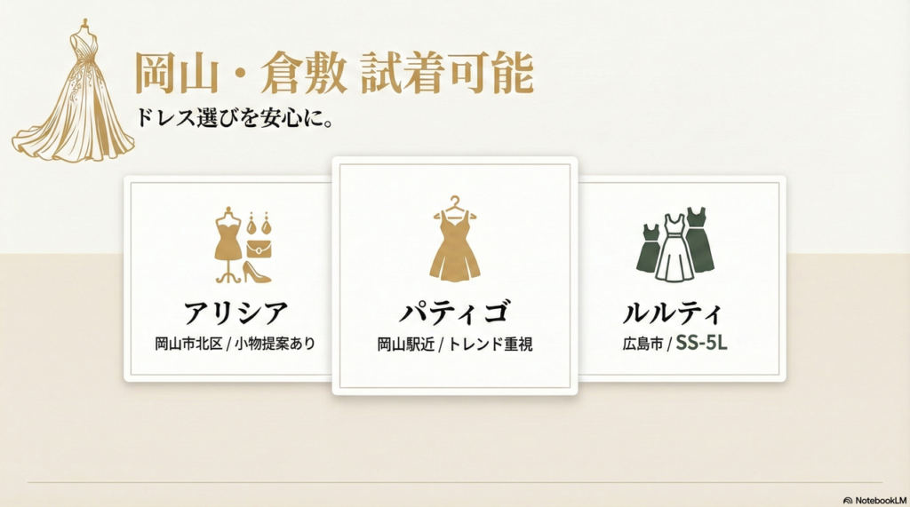 岡山市内や倉敷で試着ができるレンタルドレスショップ3選