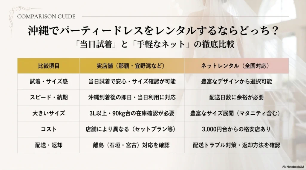 那覇や宜野湾の店舗リストを確認
失敗を防ぐネット通販の活用術
かりゆし指定でもドレスは正解
冬の冷房対策と最適な羽織りもの
3L以上の大きいサイズ在庫店
妊婦さんも安心のドレス選び
3000円台から叶う格安プラン
離島参列の配送トラブル対策
靴やバッグも揃うセットレンタル
即日レンタルの電話確認テクニック
ビーチ撮影での汚れ保証プラン
コンビニ返却で帰りの荷物を軽減