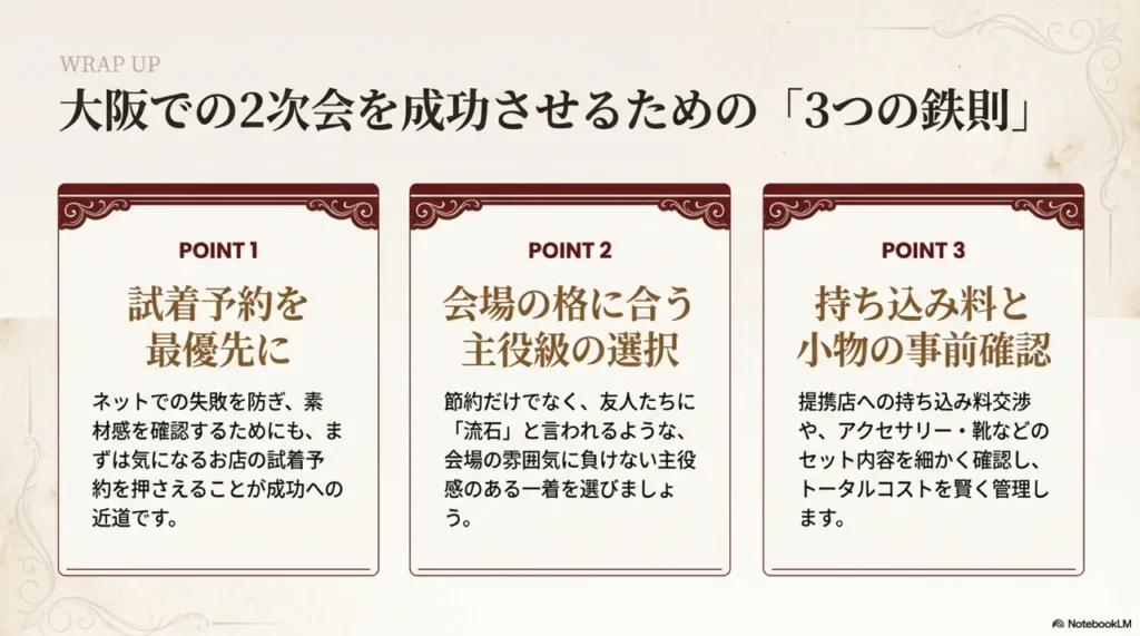 大阪で賢く2次会ドレスをレンタルして、思い出に残る一日を過ごすために