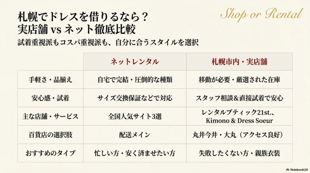 札幌のパーティードレス：店舗vsネット徹底比較