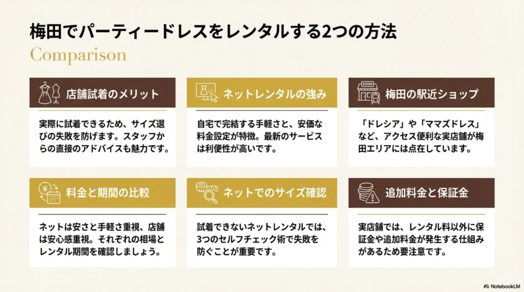 梅田でのドレス手配：店舗 vs ネット