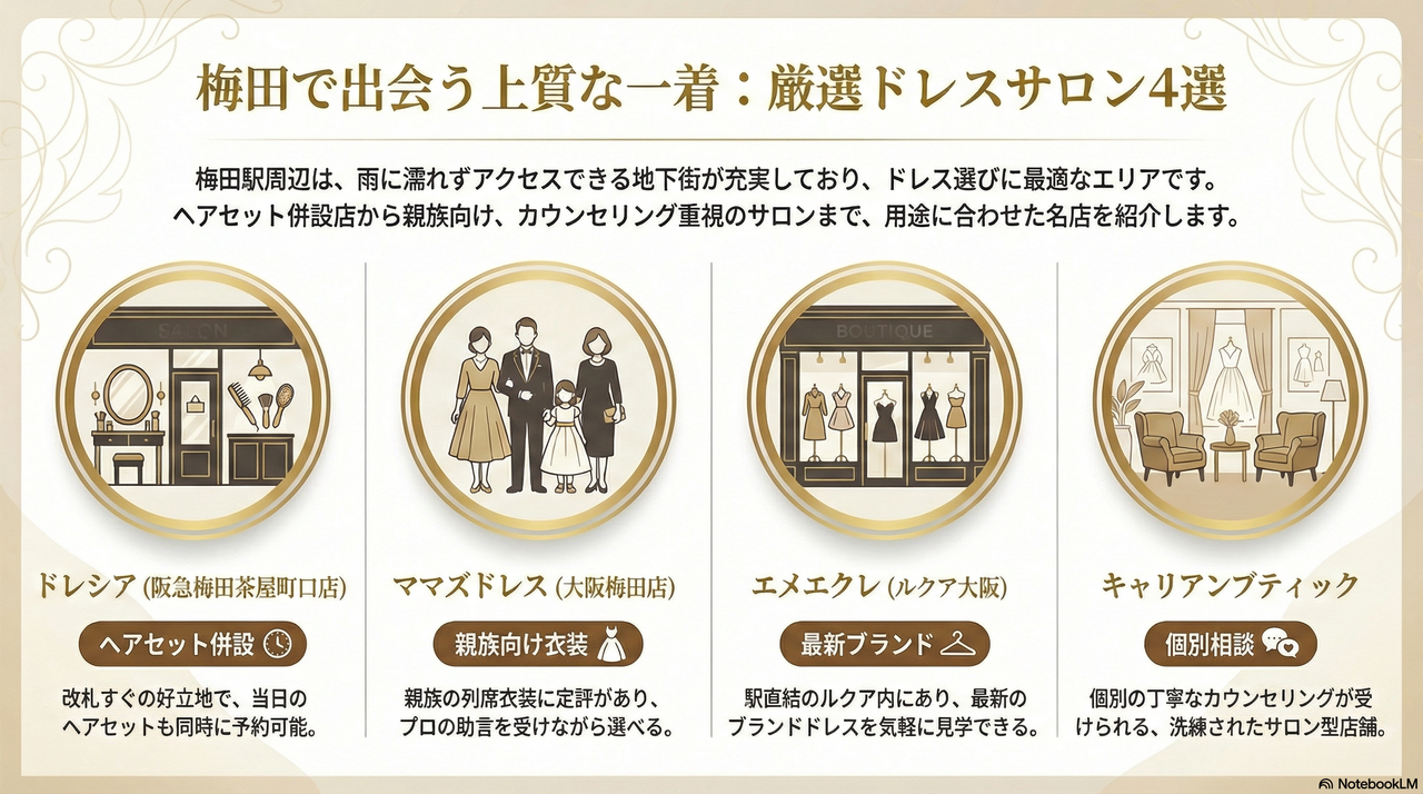 試着可能な梅田の実店舗4選!ドレシアやママズドレスなど駅近サロン紹介