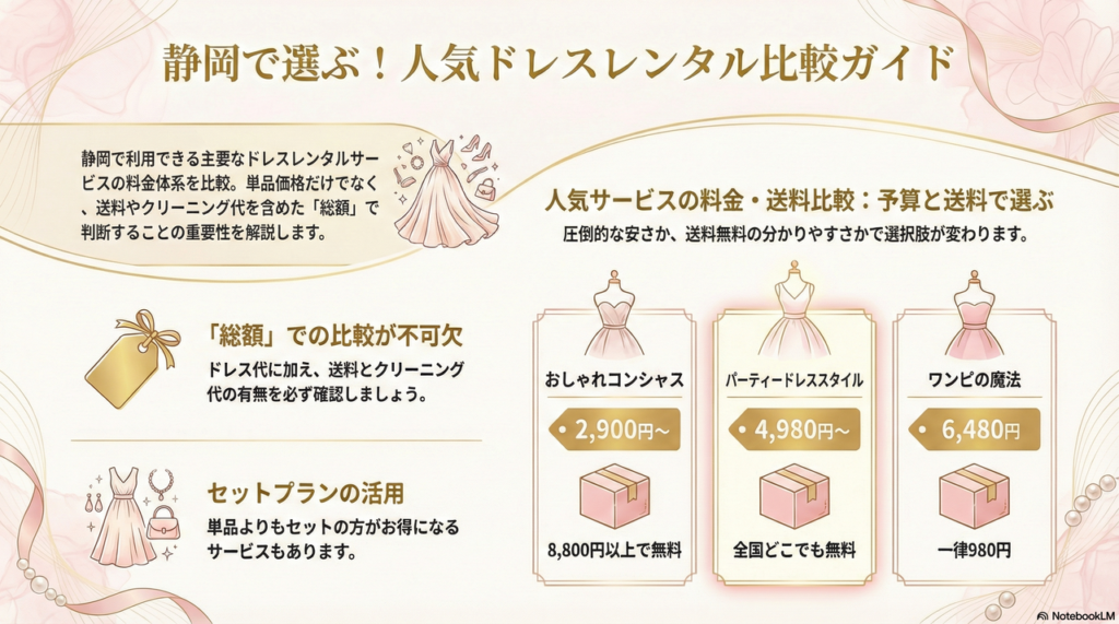 【比較表】静岡で利用できる人気レンタルドレスサービス4選の料金・送料