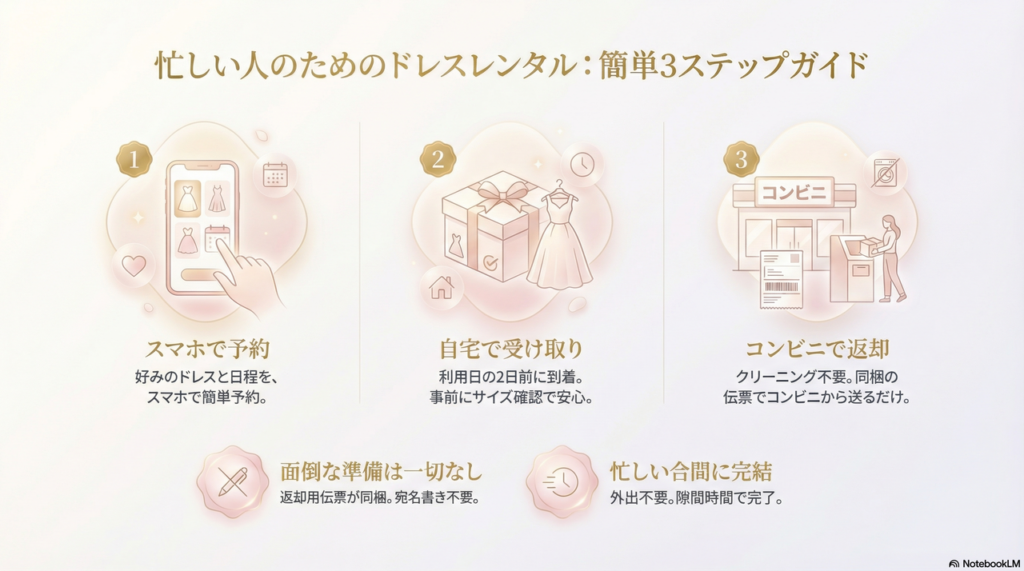 忙しい人でも安心。スマホ予約から自宅受け取り・コンビニ返却までの流れ