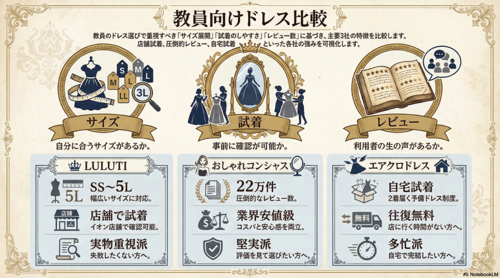 品揃えやサイズ展開で選ぶ！教員に選ばれているレンタルショップ3社の特徴