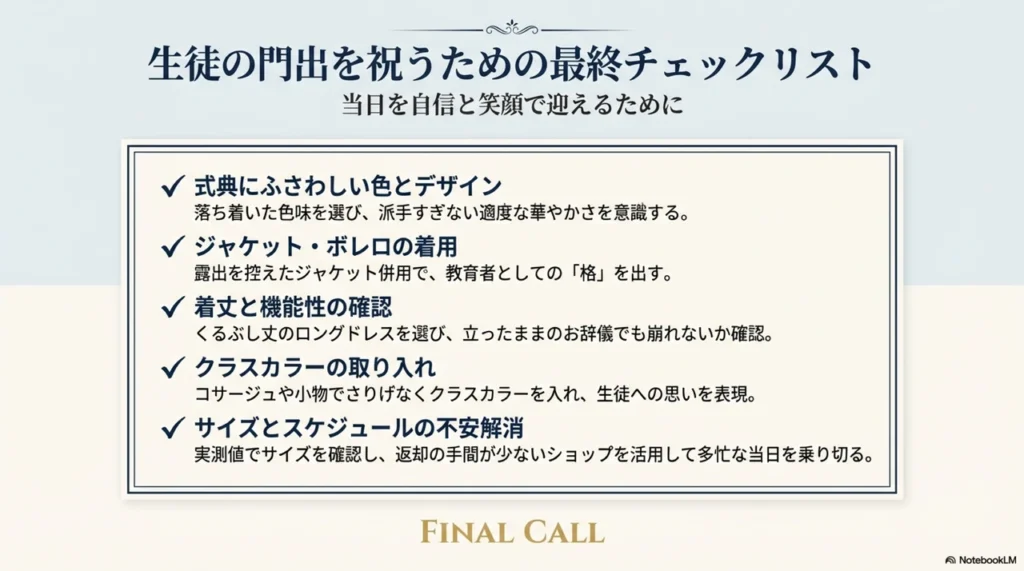 卒業式の教員ロングドレスはレンタルが賢い！品格ある装いで生徒の門出を祝おう