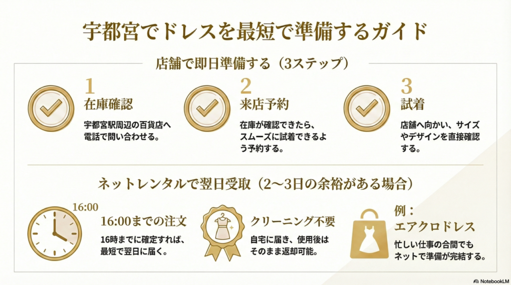 【急ぎの方】宇都宮で即日・翌日までにドレスを準備する現実的な方法