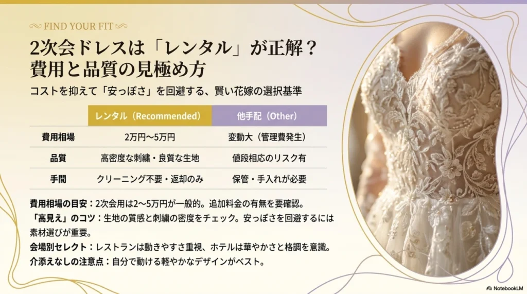 2次会ウエディングドレスレンタルは正解?費用相場と後悔を避ける選び方のポイント