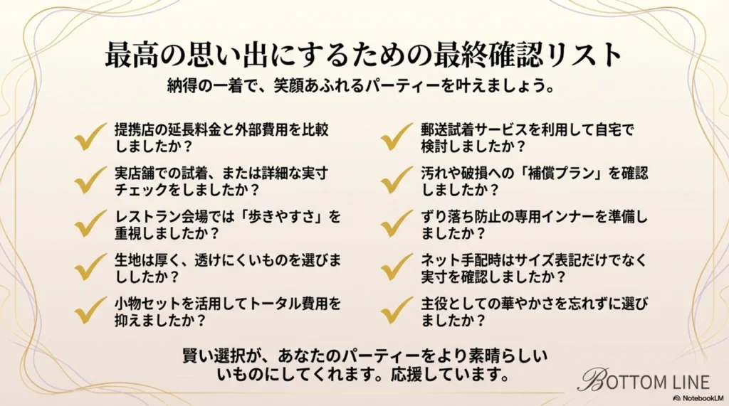 2次会ウエディングドレスレンタルの賢い選び方まとめ。納得の一着で最高の思い出を